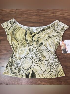 Donna Yellow Marble Print Off-Shoulder Top